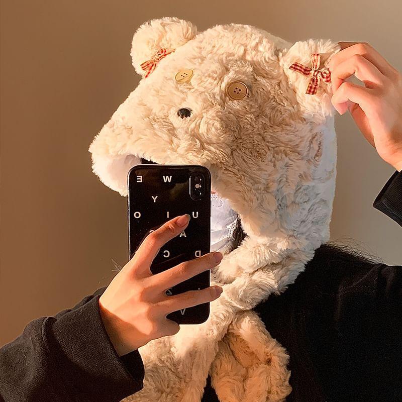 Bear Fluffy Hooded Scarf Product Image