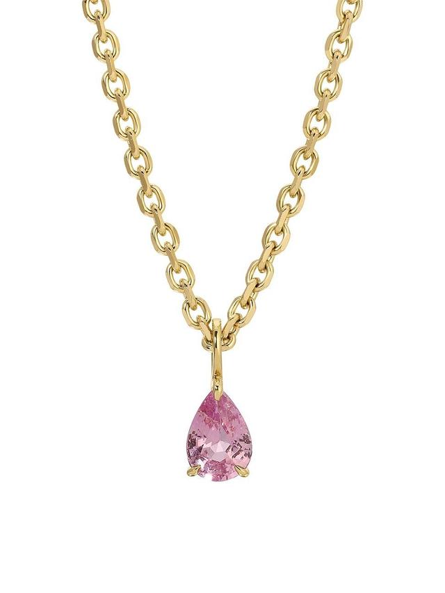 Womens 18K Yellow Gold & Pink Sapphire Pendant Necklace Product Image