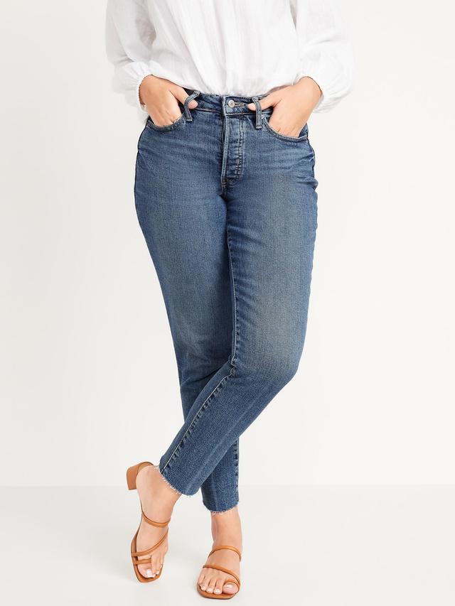 Old Navy Curvy High-Waisted Button-Fly OG Straight Cut-Off Jeans for Women - Blue - female - Size: 2 Product Image