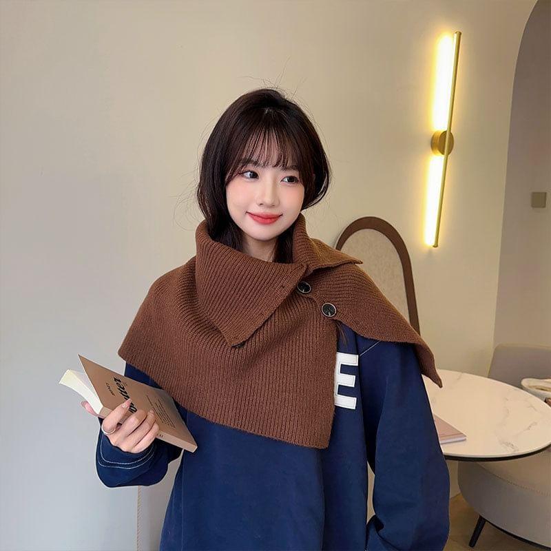 Plain Button-Up Ribbed Knit Scarf Product Image