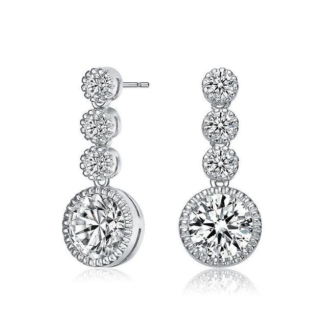 Sterling Silver Cubic Zirconia Bezel Set Three Tier Drop Earrings, Womens Product Image