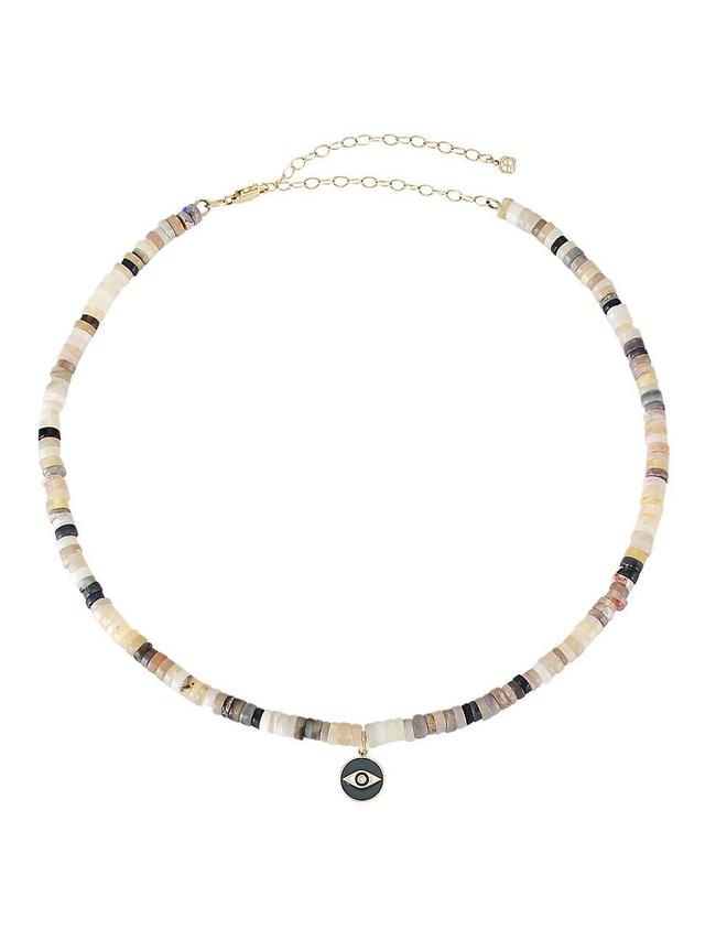 14K Yellow Gold, Black Diamond & Opal Evil Eye Charm Choker Necklace Product Image