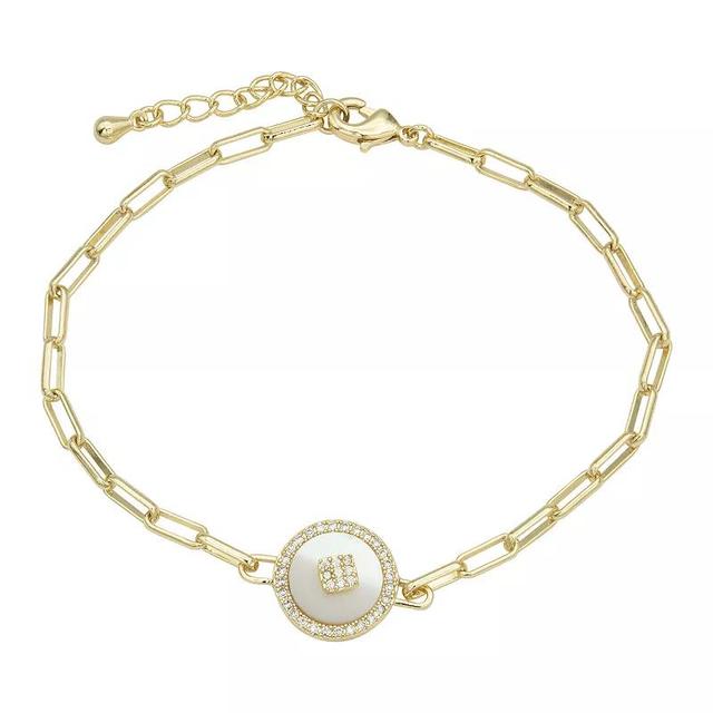 City Luxe Gold Tone Mother of Pearl & Cubic Zirconia Disk Adjustable Chain Bracelet, Womens, Gold Tone Mop Product Image