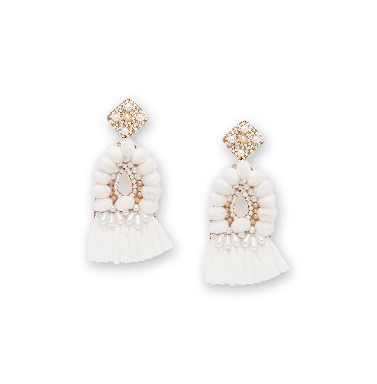 Sohi Womens White Tassel Drop Earrings Product Image