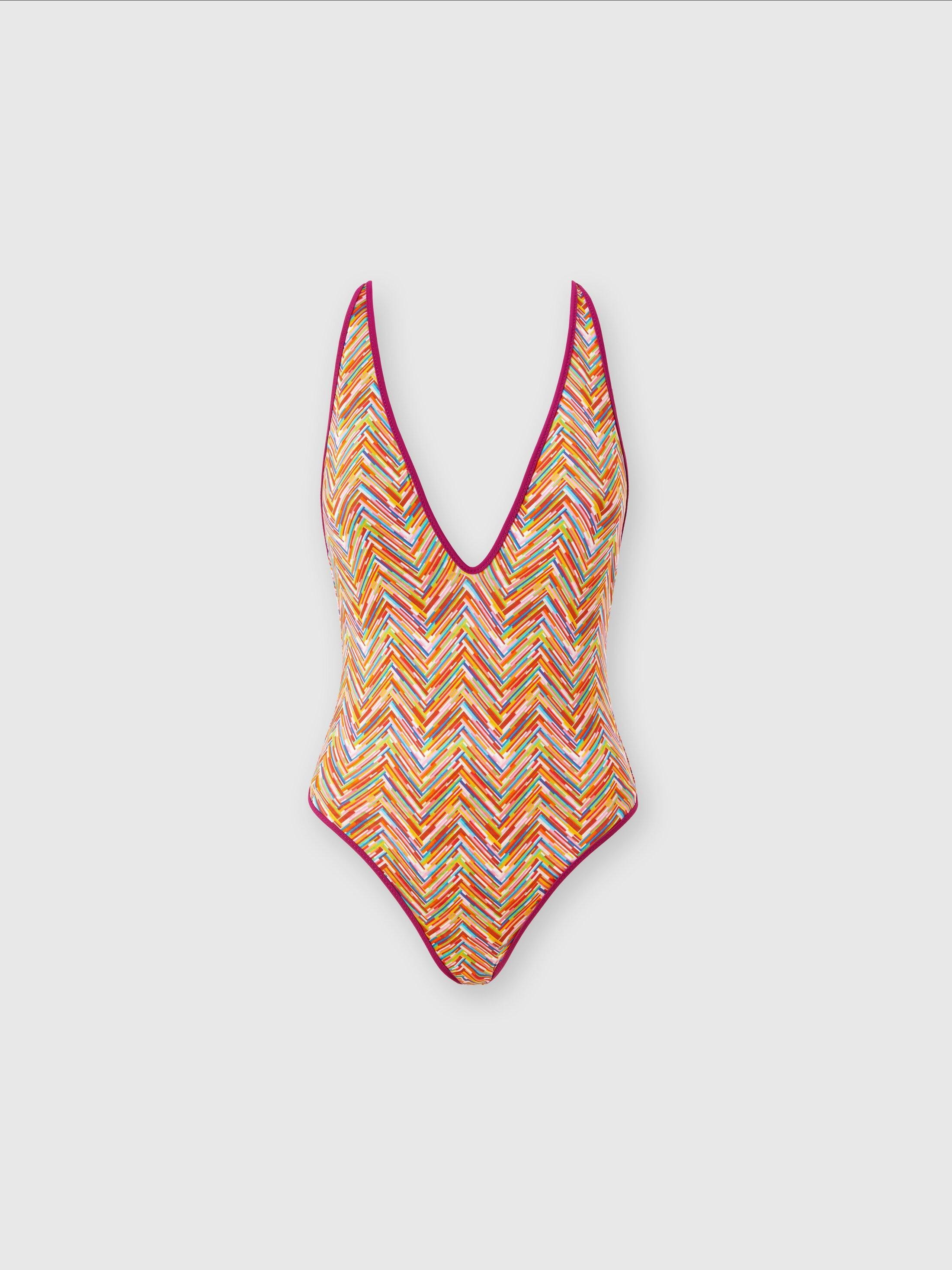 Reversible one-piece swimsuit with print and V-neck Product Image