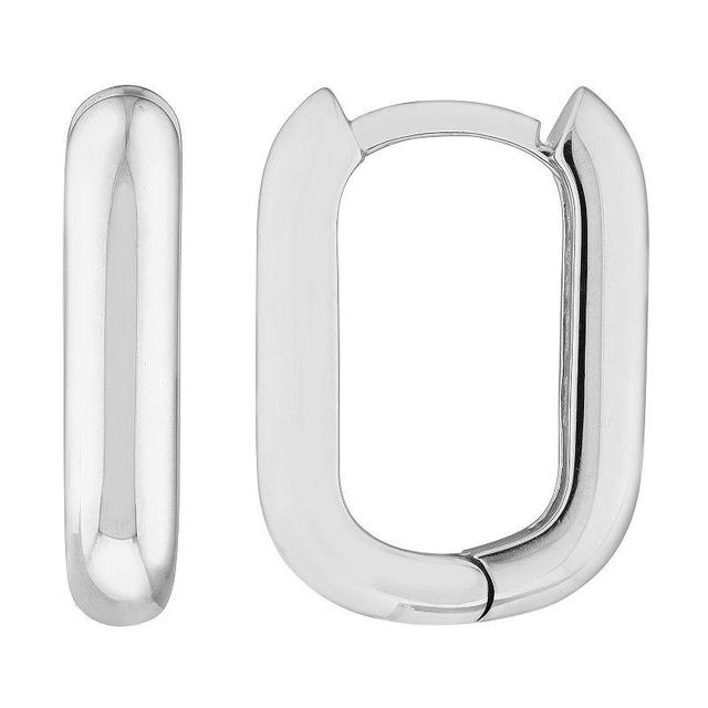 14k Gold Oblong Polished Huggie Hoop Earrings, Womens, White Product Image