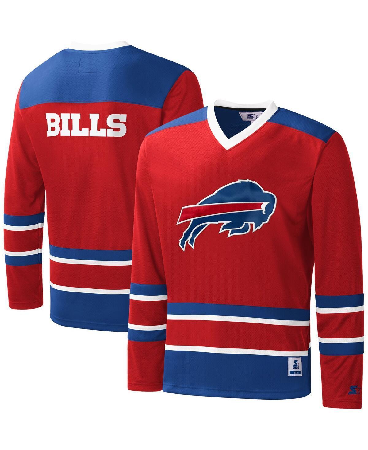 Mens Starter Red Buffalo Bills Cross-Check V-Neck Long Sleeve T-shirt Product Image