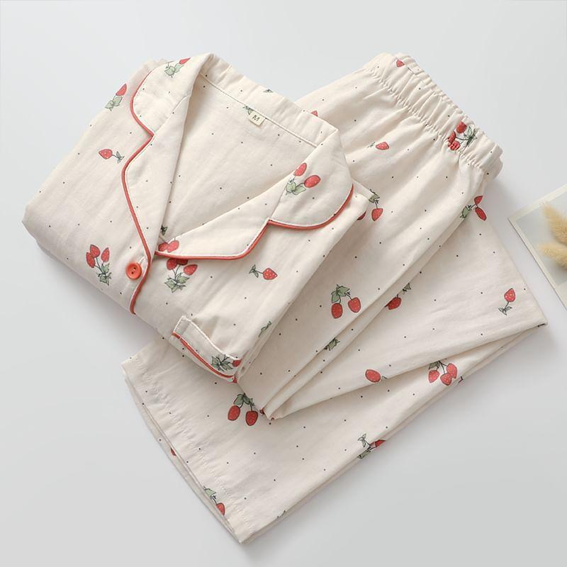 Pajama Set: Long-Sleeve Floral Print Top + Pants Product Image