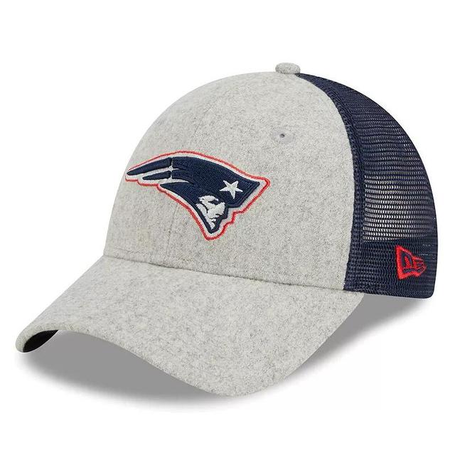 Mens New Era Heather Gray/Navy New England Patriots Pop Trucker 9FORTY Adjustable Hat Product Image