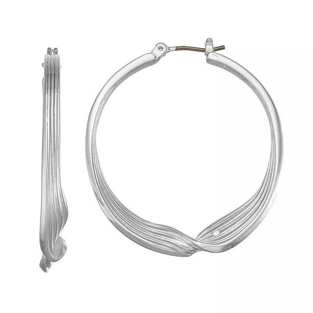 Nine West Silver Tone Twisted Textured Hoop Earrings, Womens Product Image