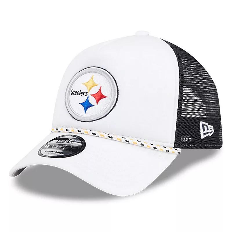 Mens New Era /Black Pittsburgh Steelers Court Sport Foam Front A-Frame 9FORTY Adjustable Trucker Hat Product Image