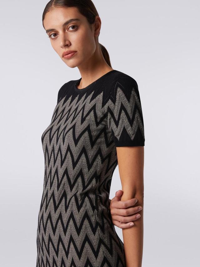 Crew-neck dress in cotton chevron with lurex Grey | Missoni Product Image