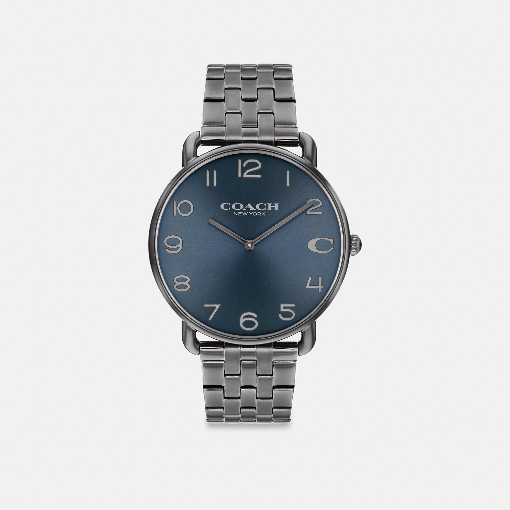 COACH Mens Blue Dial Elliot Quartz Analog Gunmetal Tone Stainless Steel Bracelet Watch Product Image