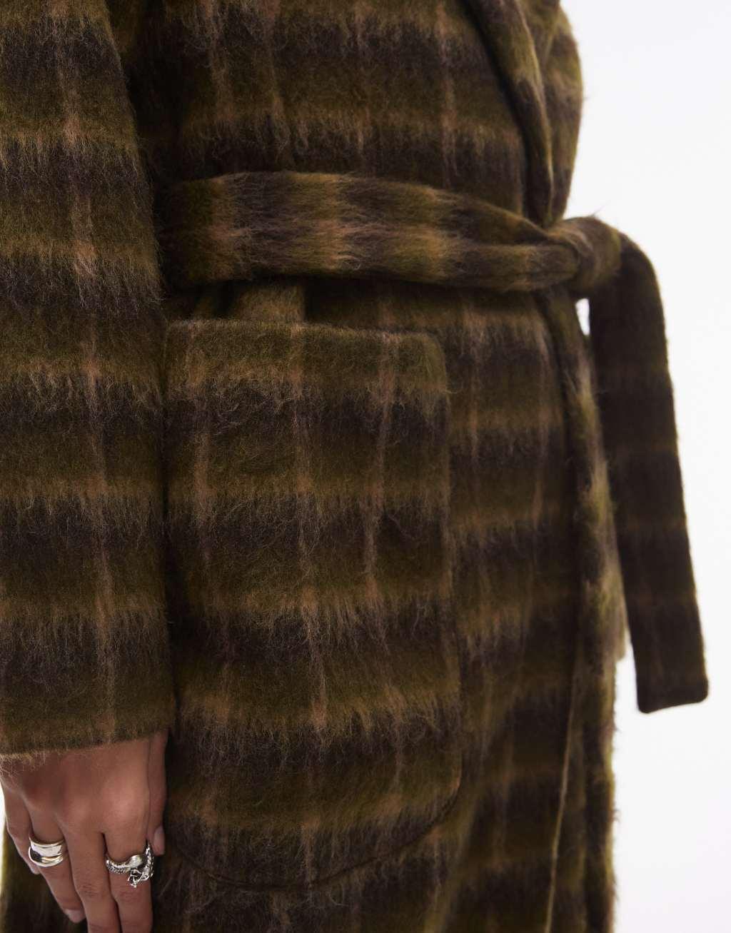 Topshop brushed check formal coat in multi Product Image