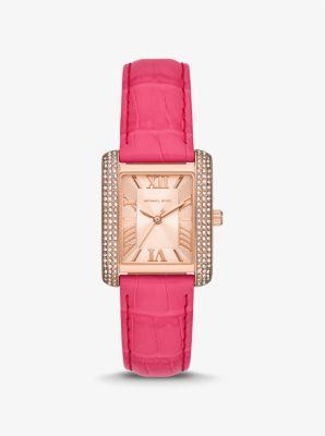 Michael Kors Womens Emery Three-Hand Analog Geranium Pink Croco Leather Strap Watch Product Image