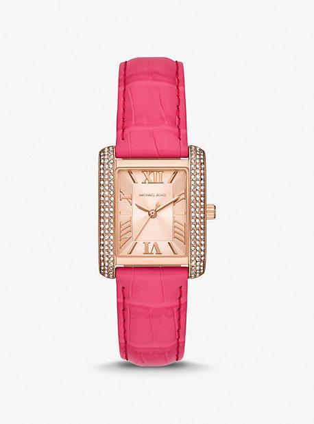 Michael Kors Womens Emery Three-Hand Analog Geranium Pink Croco Leather Strap Watch Product Image