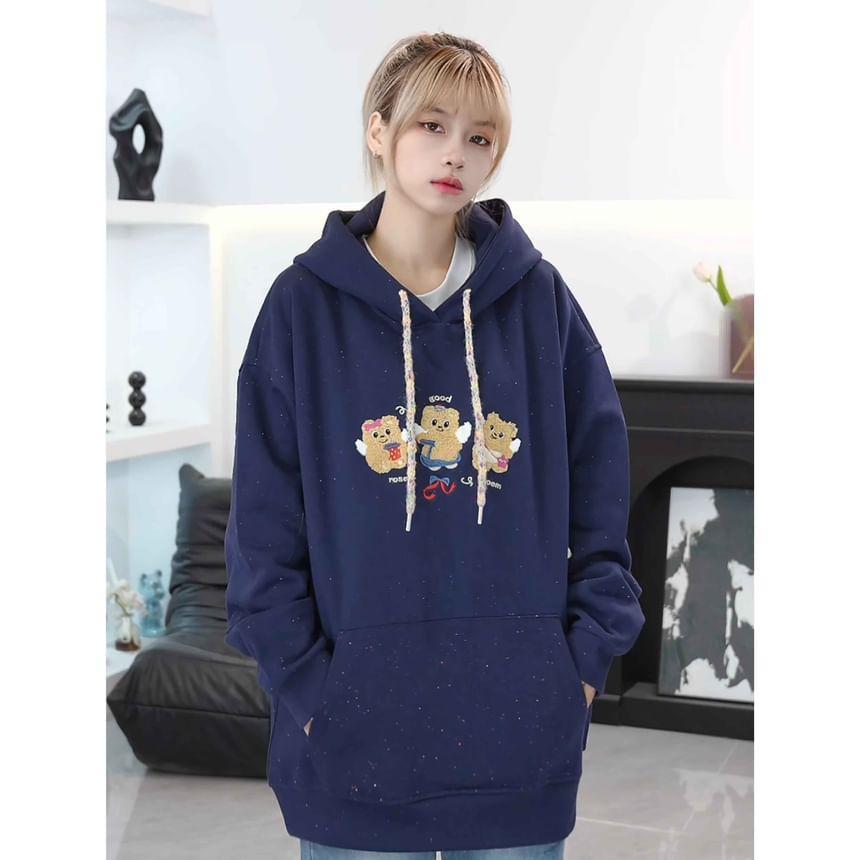 Bear Embroidered Oversized Hoodie Product Image