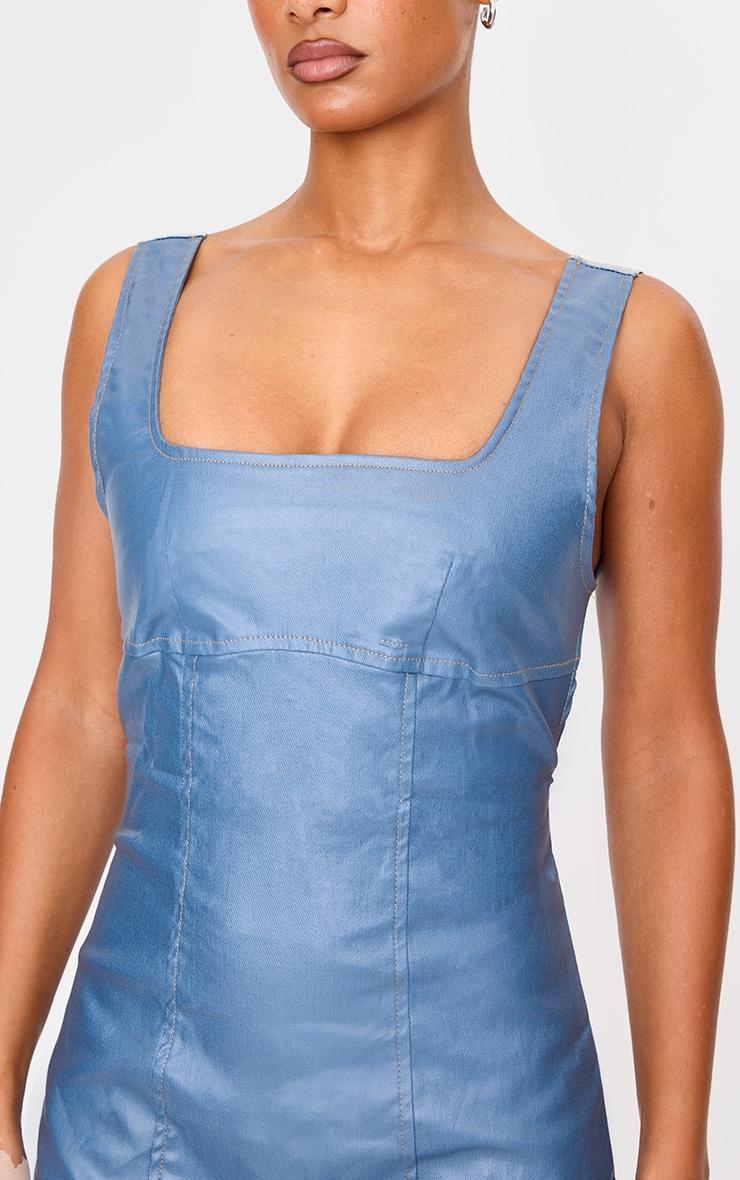 Blue Cut Out Back Coated Denim Mini Dress Product Image