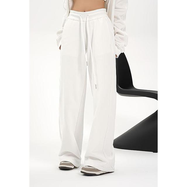 Drawstring Waist Plain Wide Leg Pants Product Image