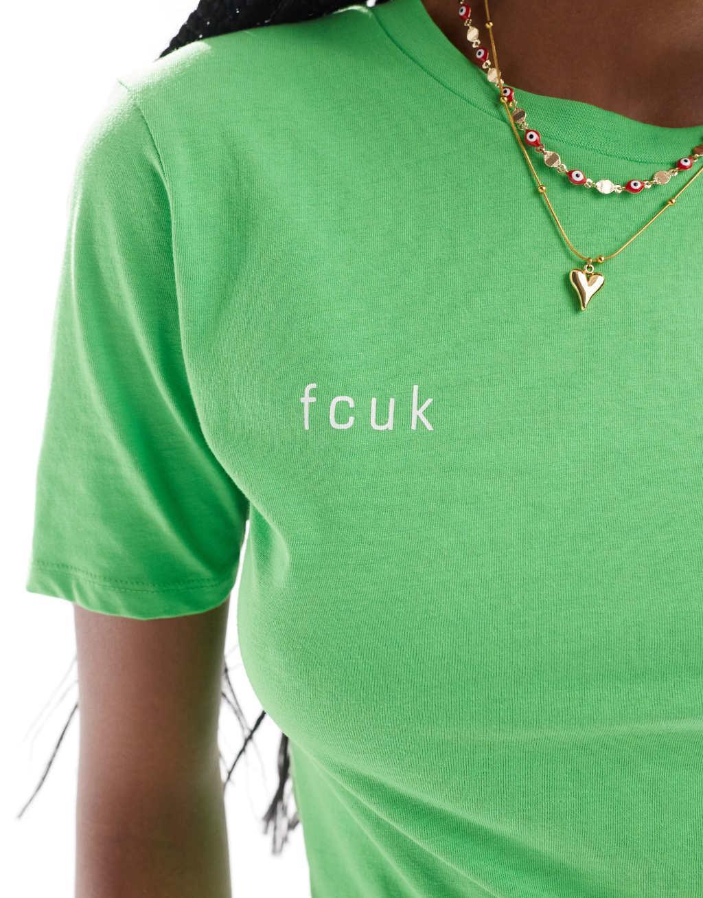 French Connection FCUK cropped fitted T-shirt in green Product Image