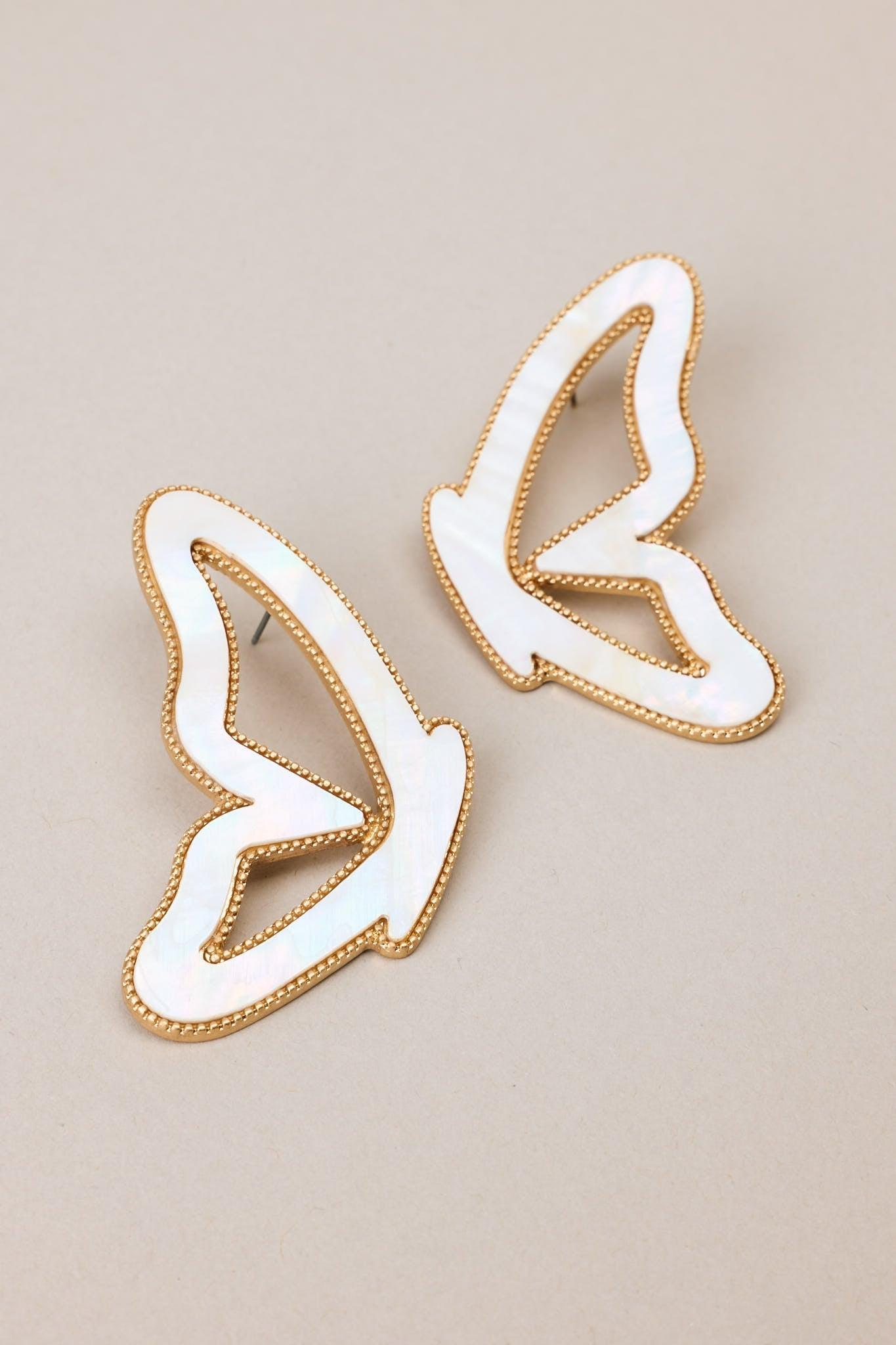 Enchanted Flutter Iridescent White Butterfly Earrings Product Image