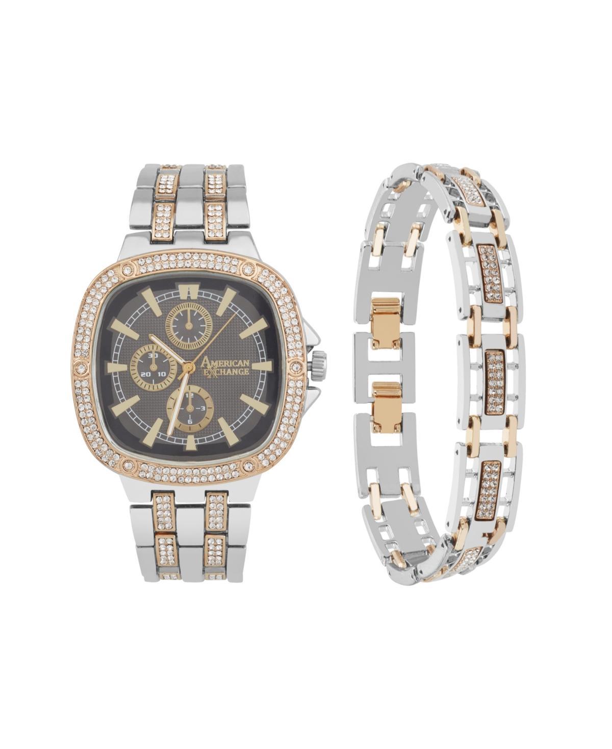 American Exchange Mens Crystal Bracelet Watch 46mm Gift Set Product Image