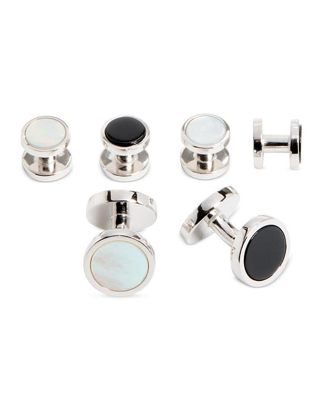 Mens Sterling Silver, Onyx & Mother-Of Pearl 3-Pair Cufflink Set Product Image