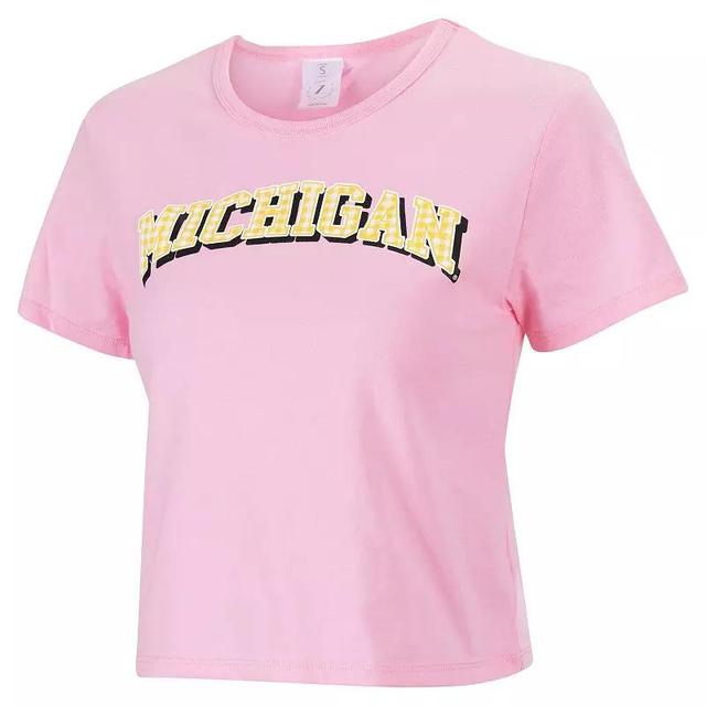 Womens ZooZatz Michigan Wolverines Gingham Logo Cropped T-Shirt Product Image