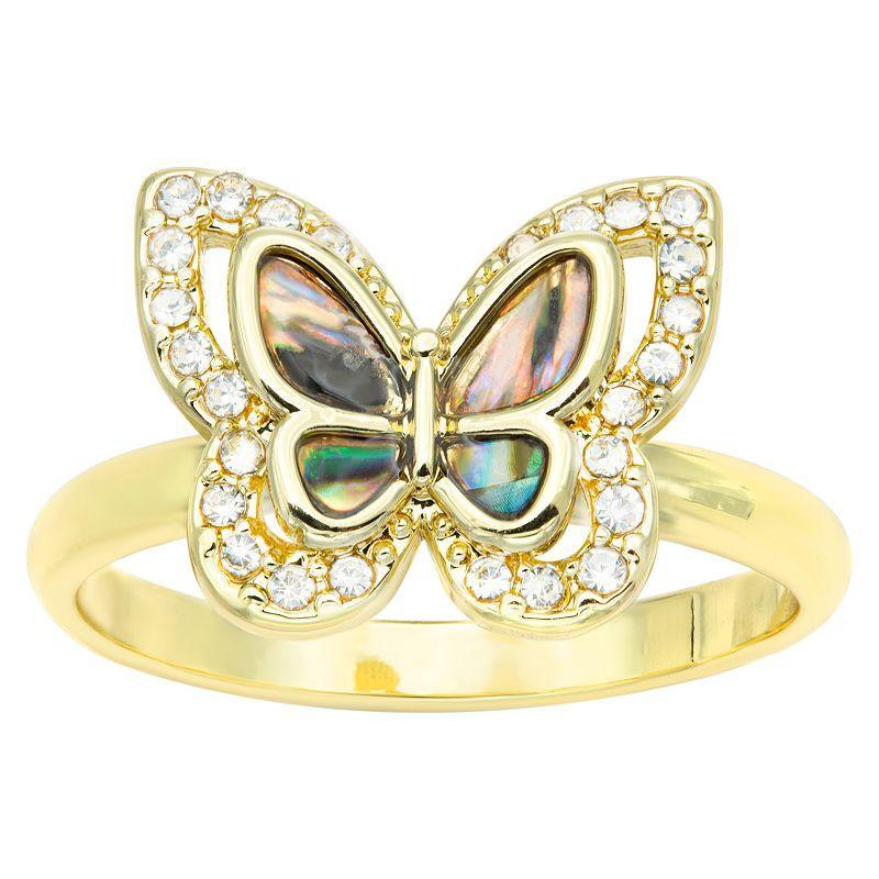 City Luxe Gold Tone Abalone Butterfly & Crystal Pave Ring, Womens Gold Tone Natural Product Image