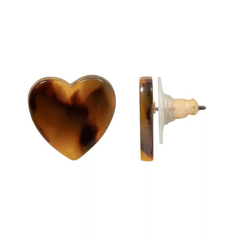 LC Lauren Conrad Gold Tone Tortoise Acetate Heart Stud Earrings, Womens, Brown Product Image