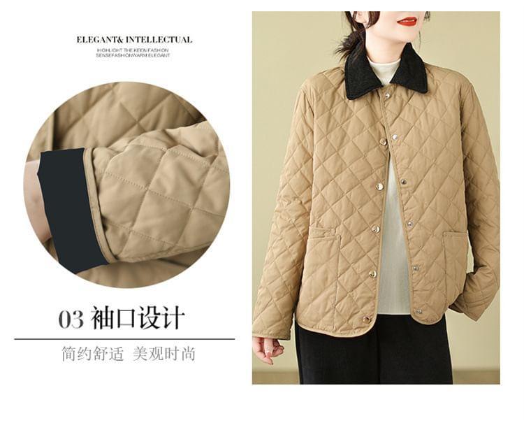 Contrast Collar Quilted Button-Up Jacket Product Image