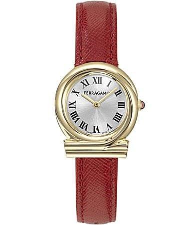 Salvatore Ferragamo Womens Gancini Twisted Analog Gold Red Leather Strap Bracelet Watch Product Image