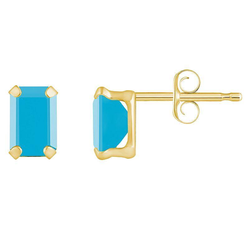 Celebration Gems 10k Gold Emerald Cut Stabilized Turquoise Stud Earrings, Womens, Yellow Product Image