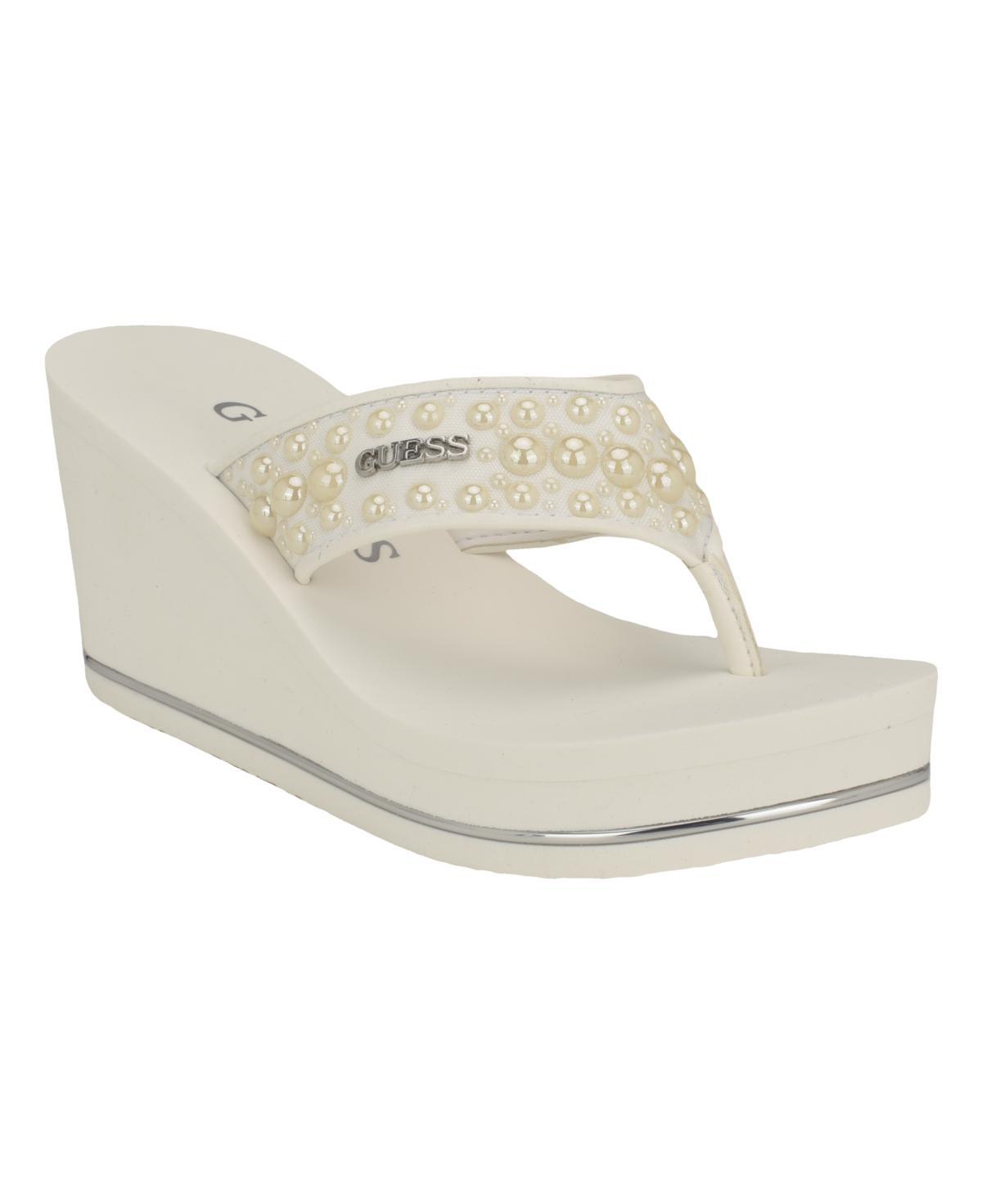 Guess Womens Silus Imitation Pearl Detail Thong Wedge Sandals Product Image