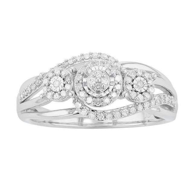 Sterling Silver 1/4 Carat T.W. Diamond Halo Swirl Ring, Womens White Product Image