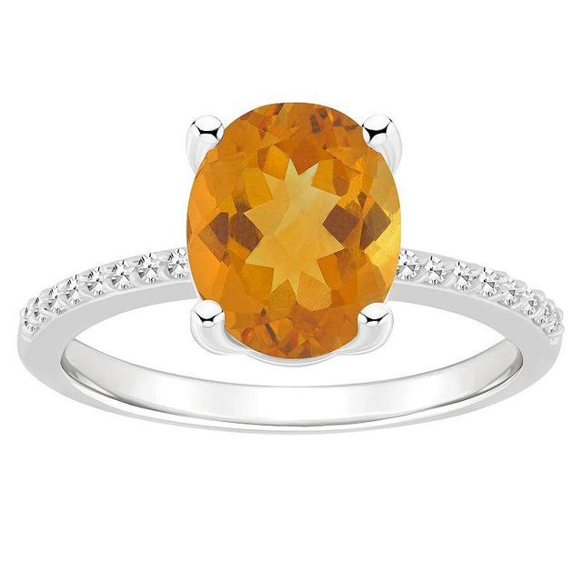 Alyson Layne Sterling Silver 10 mm x 8 mm Oval Gemstone & 1/10 Carat T.W. Diamond Ring, Womens Citrine Product Image