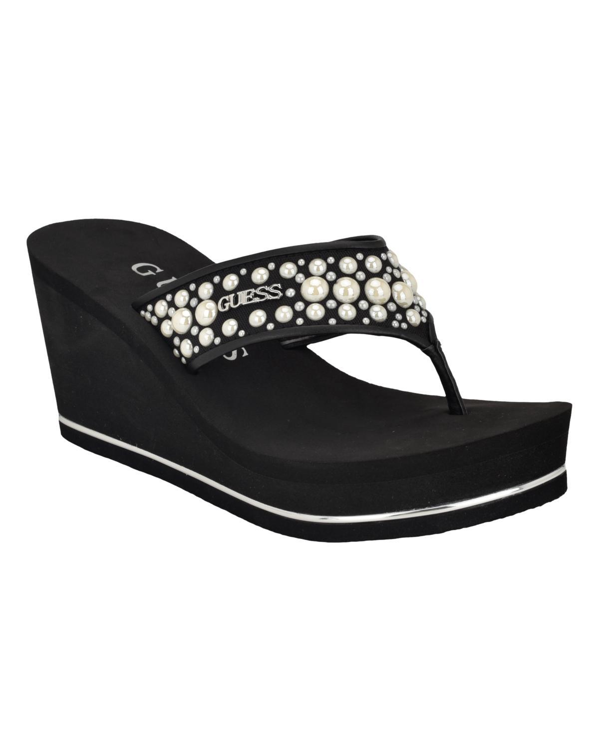 Guess Womens Silus Imitation Pearl Detail Thong Wedge Sandals Product Image