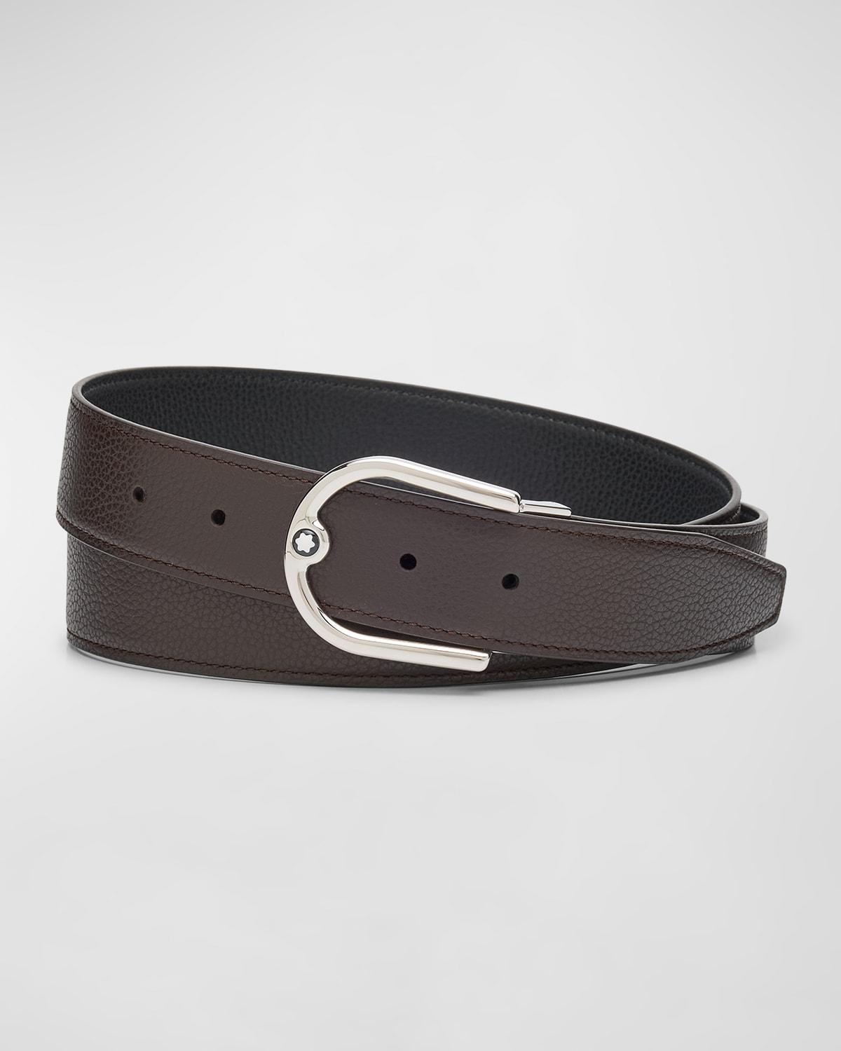 Men's Horseshoe Buckle Reversible Leather Belt Product Image