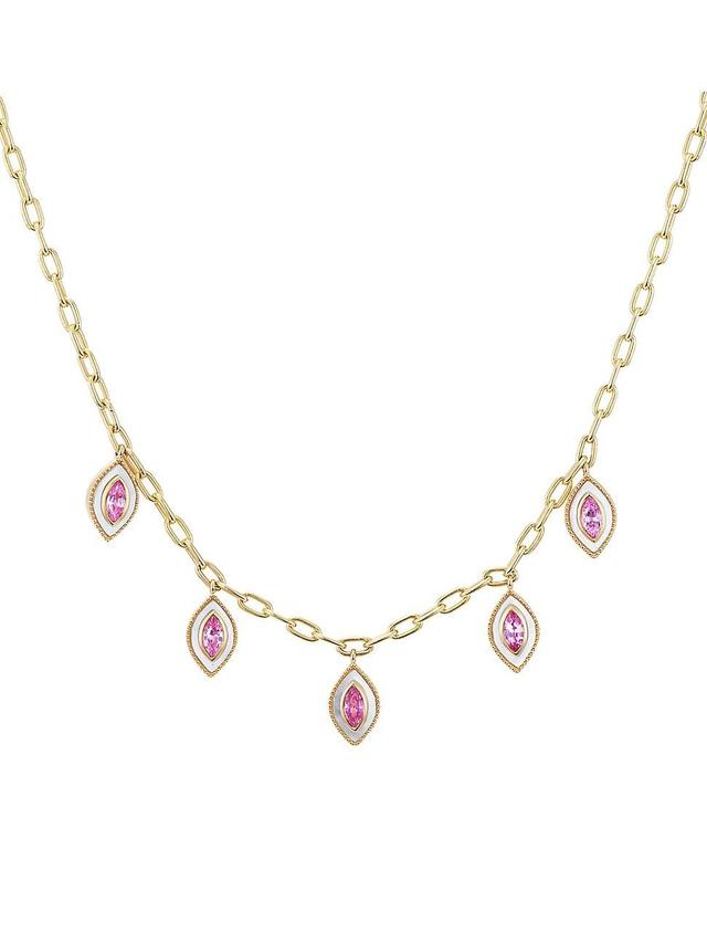 Womens Marquise 18K Yellow Gold, Mother-Of-Pearl & Pink Sapphire Eye Charm Necklace Product Image