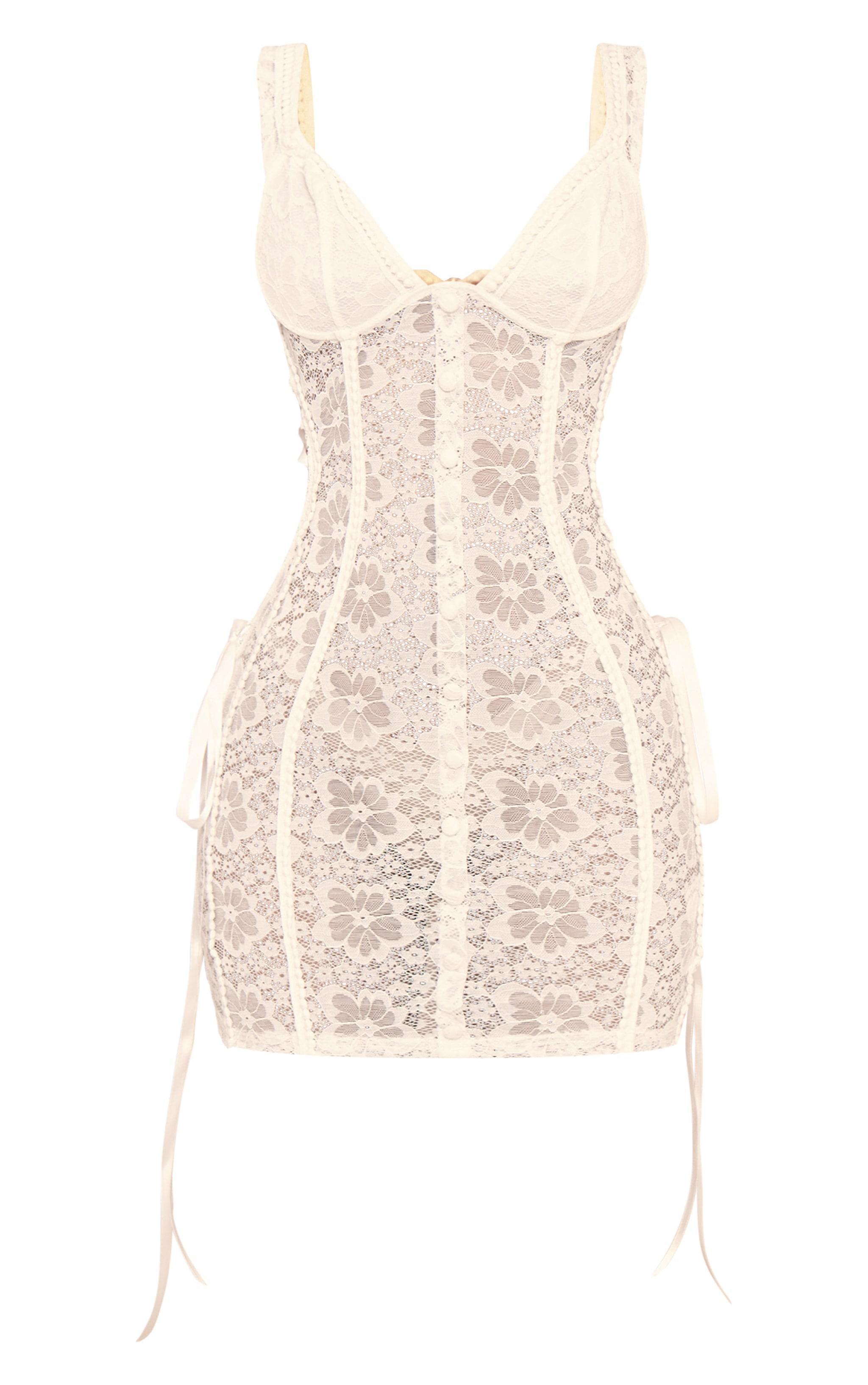 Petite White Stretch Lace Fitted Mini Dress Product Image