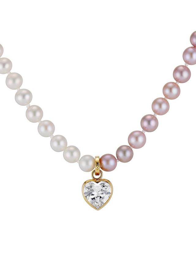 Womens Prism 18K Yellow Gold, Freshwater Pearl & White Topaz Heart Pendant Necklace Product Image