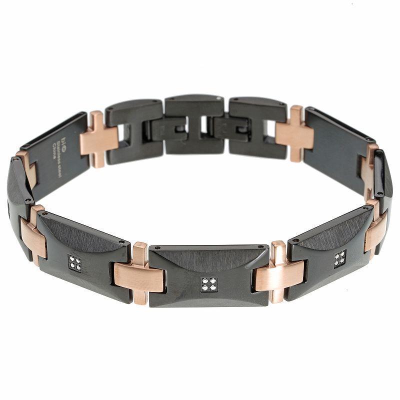 Mens LYNX 1/6 ct. T.W. Diamond Black & Rose Gold Ion-Plated Stainless Steel Bracelet Multicolor Product Image