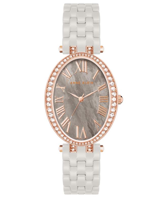 Anne Klein Womens Three-Hand Quartz Taupe Ceramic Bracelet Watch, 27mm - Rose Gold-Tone Product Image