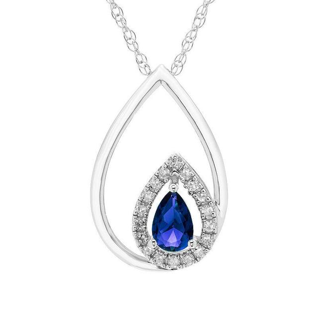 Boston Bay Diamonds Sterling Silver Diamond Accent & Lab-Grown Gemstone Pear Shape Pendant Necklace, Womens Blue Blue Product Image