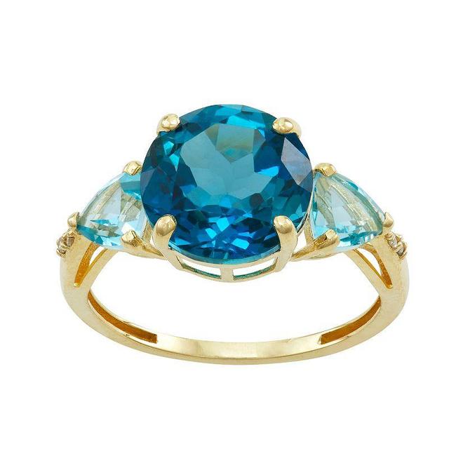 Tiara 10k Gold Gemstone & Diamond Accent 3-Stone Ring, Womens Blue Product Image