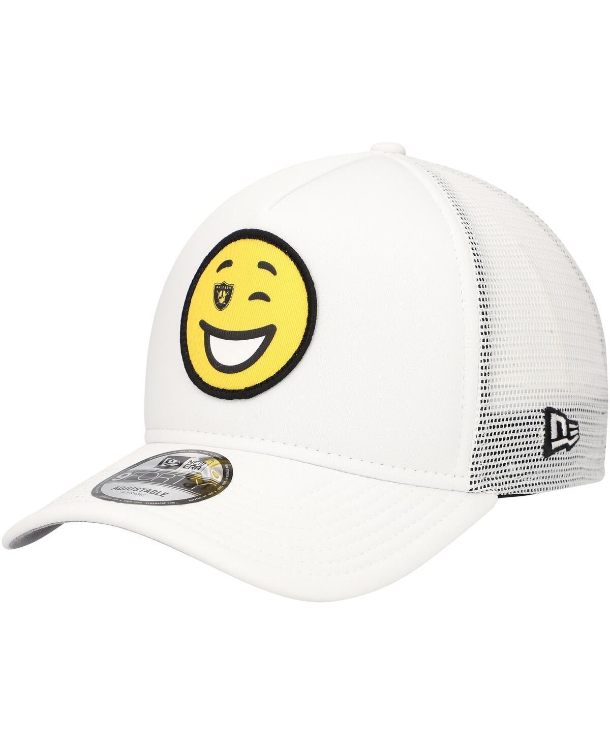 New Era Mens White Las Vegas Raiders Happy A-Frame Trucker 9FORTY Snapback Hat Product Image