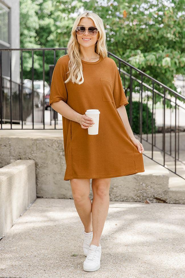 Never Ending Camel Waffle T-shirt Dress Product Image