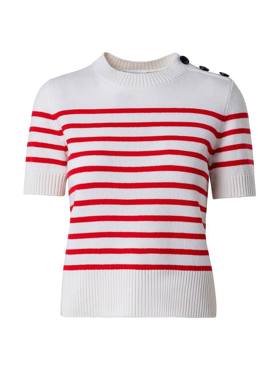 Womens Striped Wool-Cashmere Short-Sleeve Sweater Product Image