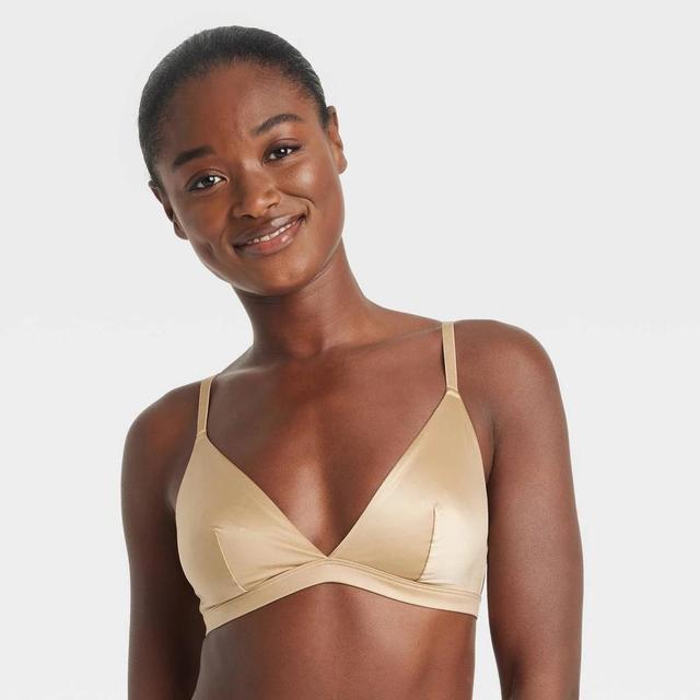 Womens Satin Unlined Triangle Bralette - Auden Beige Product Image