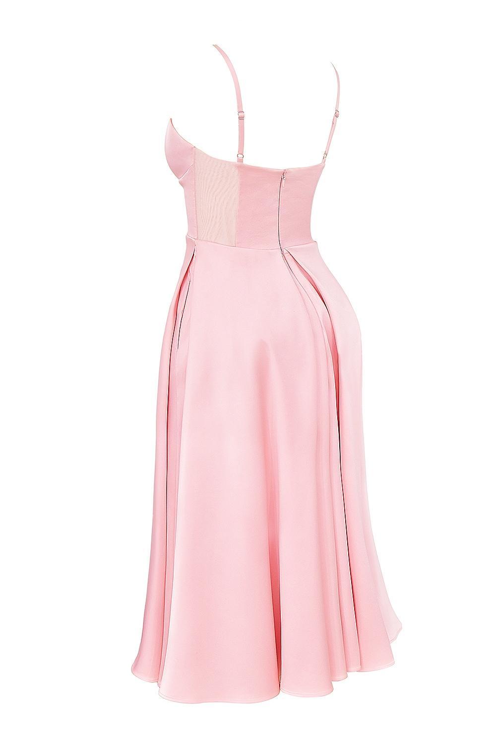 Tiffany Parisian Pink Satin A-Line Midi Dress Product Image